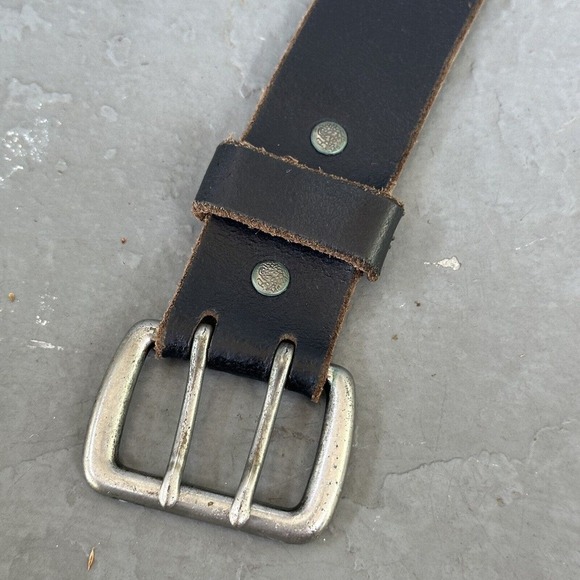 Vintage 90s Grunge Punk Leather Nickel Buckle Leather Belt - Dark Brown, 40” - Picture 5 of 9